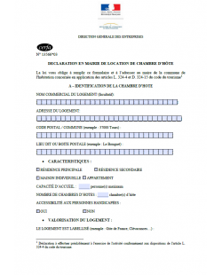 Document de déclaration enmairie chambres d'hôtes