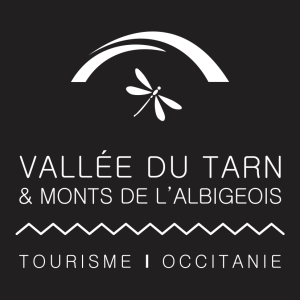 Logo OT Vallée du Tarn noir et blanc, fond noir